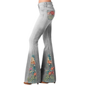 Pantalon Femme Évasé Taille Haute avec Imprimé Floral en Coton Mélangé

