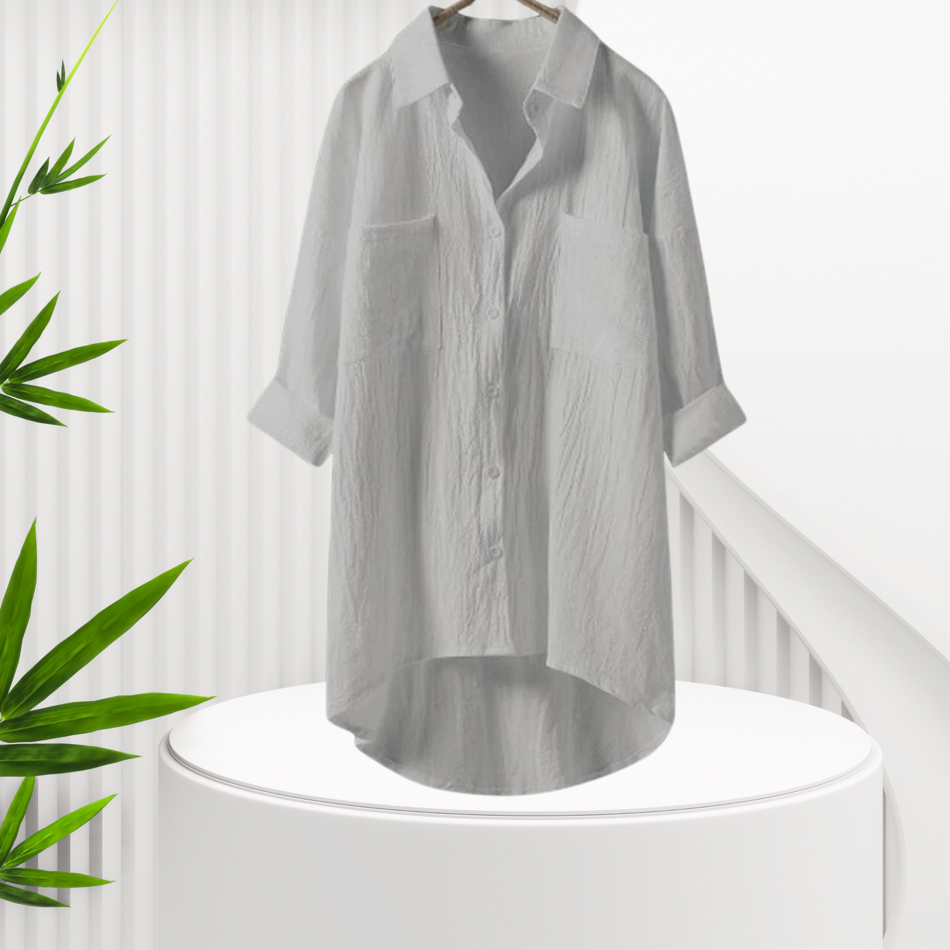 Elowen | Blouse en lin à manches longues, boutonnée, chic_blanc