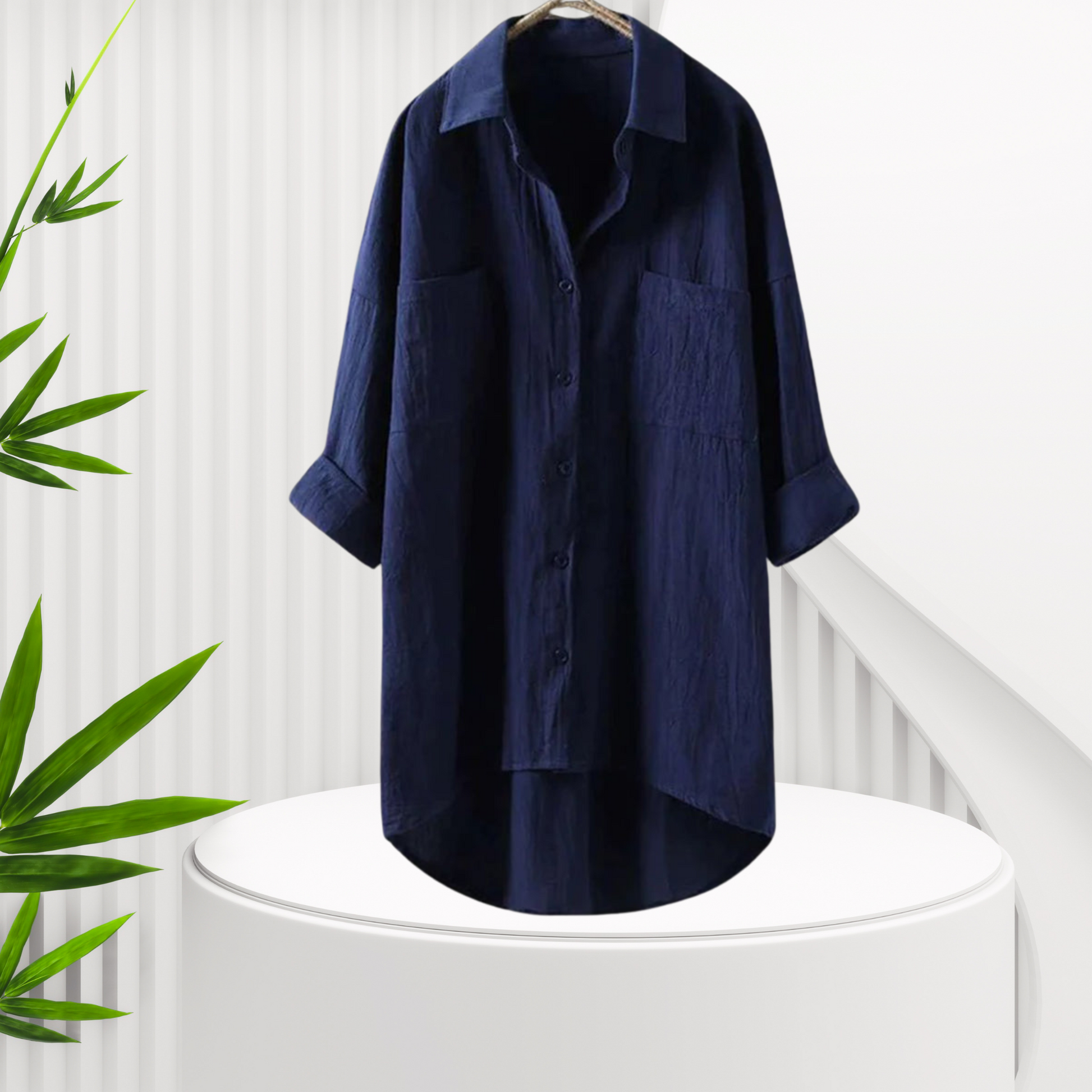 Elowen | Blouse en lin à manches longues, boutonnée, chic_bleumarine
