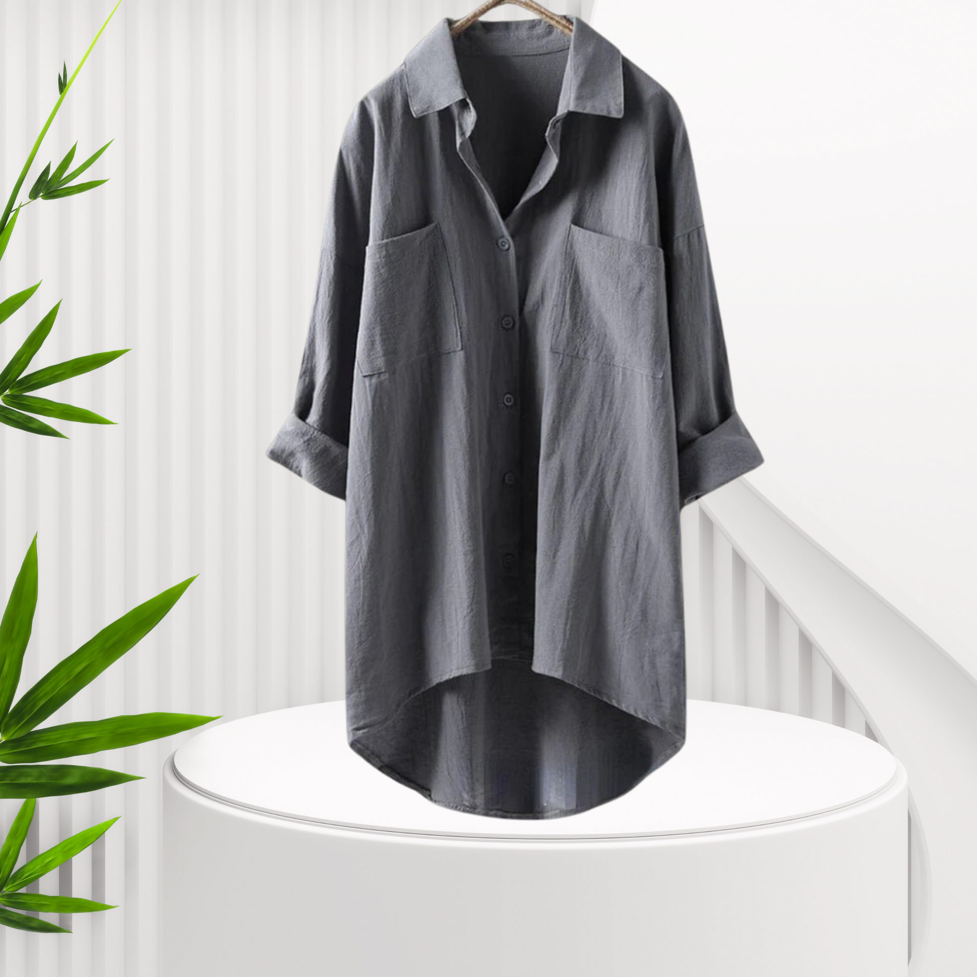 Elowen | Blouse en lin à manches longues, boutonnée, chic_gris