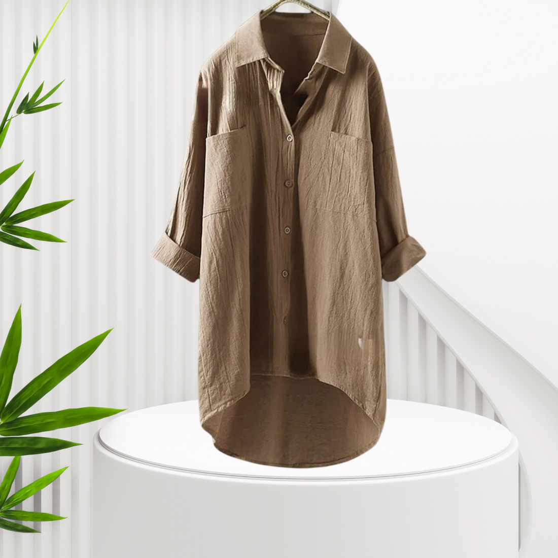 Elowen | Blouse en lin à manches longues, boutonnée, chic_vert