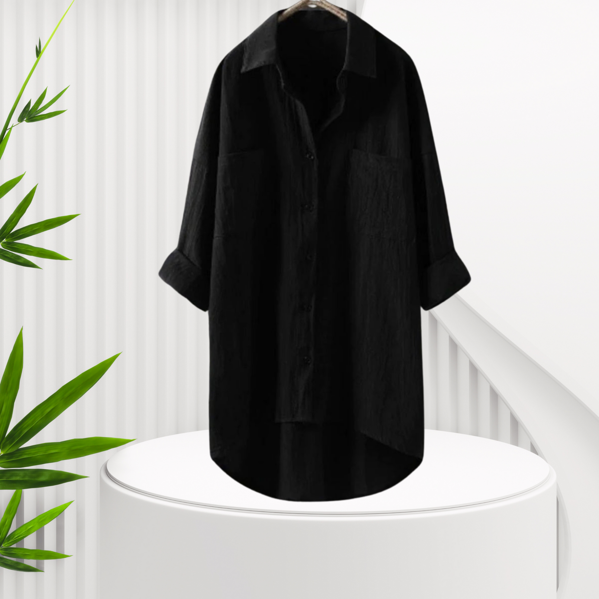 Elowen | Blouse en lin à manches longues, boutonnée, chic_noir