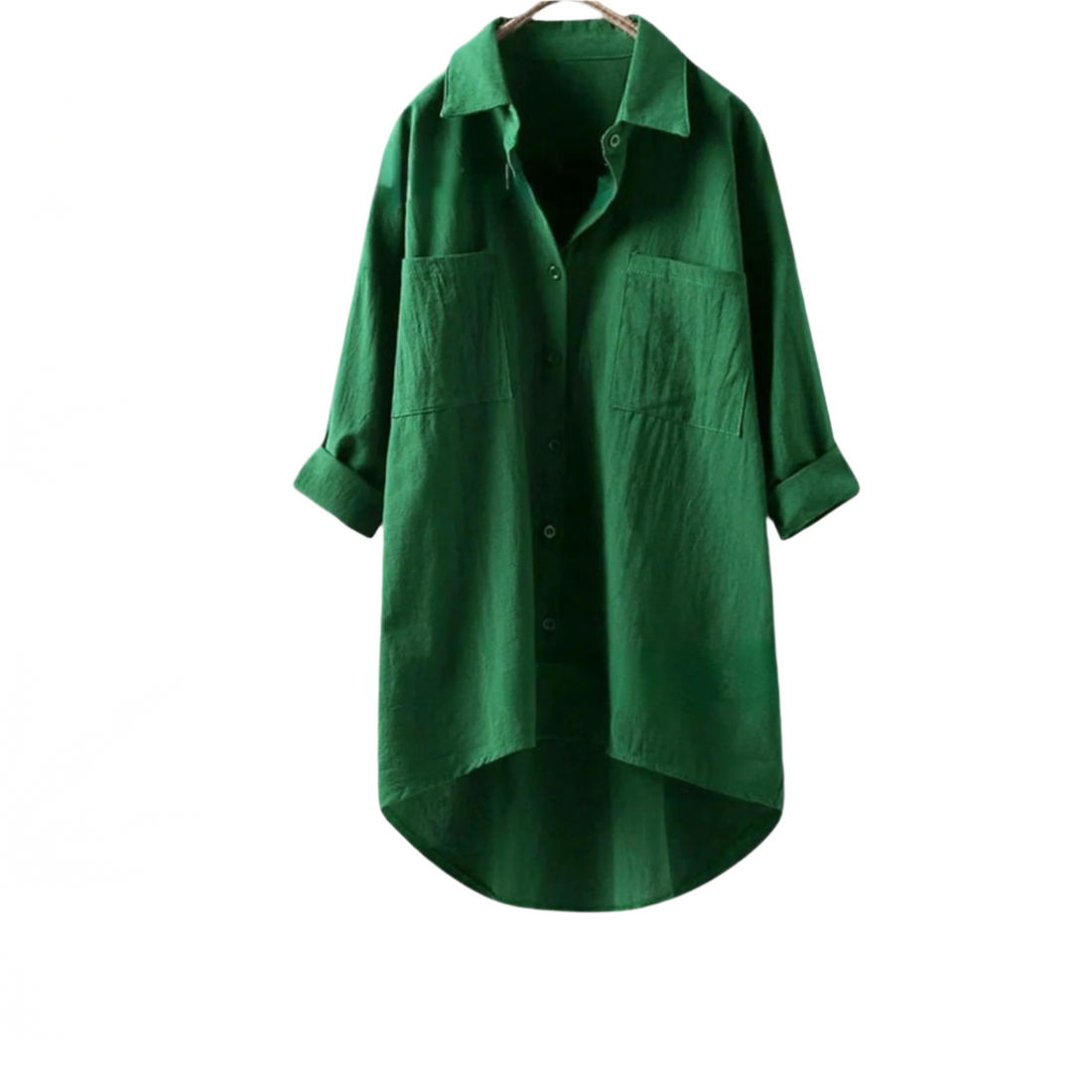 Elowen | Blouse en lin à manches longues, boutonnée, chic_vert